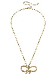Amy Bow & Pearl Pendant Necklace In Worn Gold