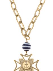 Archer Nautical Crest Pendant Necklace - Blue/White
