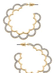 Ari Pavé Scalloped Hoop Earrings - Worn Gold