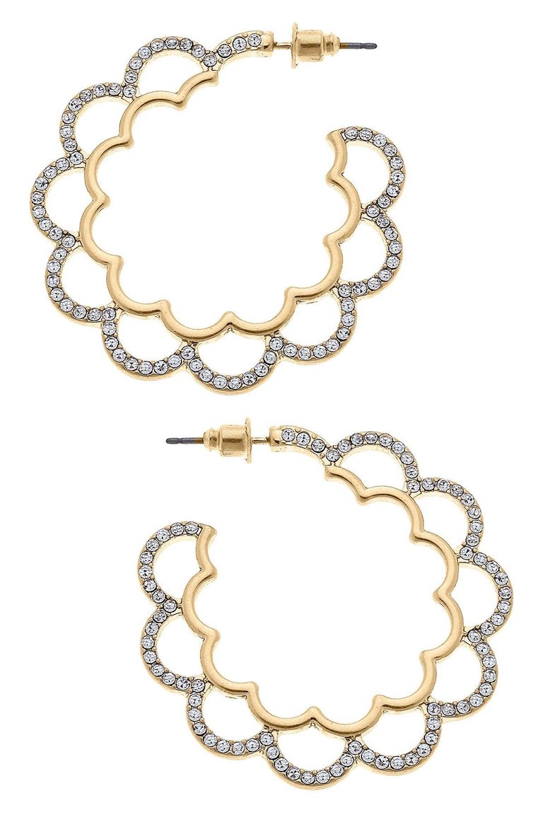 Ari Pavé Scalloped Hoop Earrings - Worn Gold