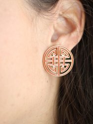 Aria Game Day Greek Keys Enamel Stud Earrings In Burnt Orange