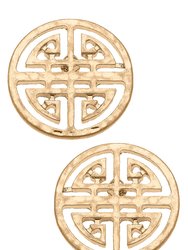 Aria Greek Keys Stud Earrings - Worn Gold