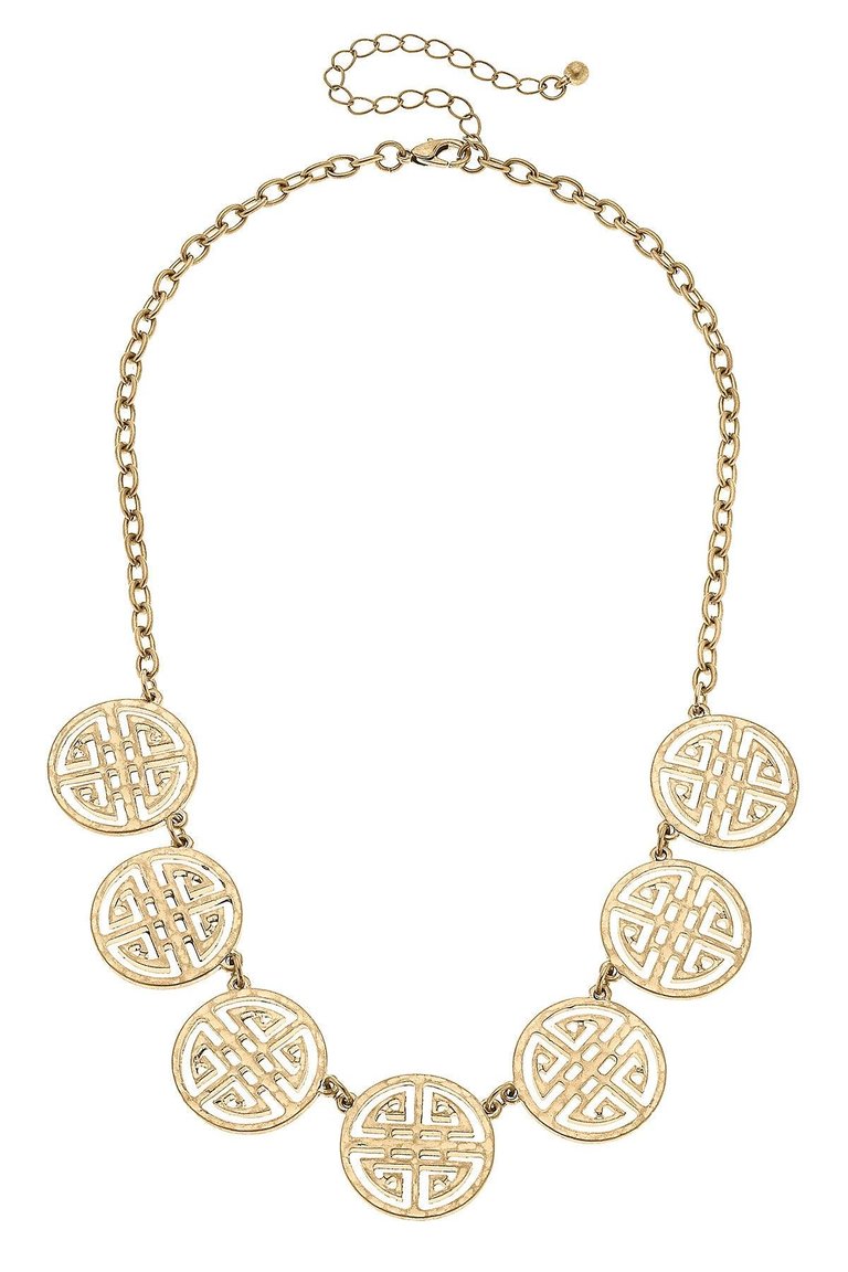 Aria Linked Greek Keys Necklace - Worn Gold
