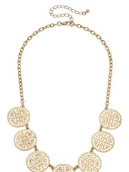 Aria Linked Greek Keys Necklace - Worn Gold