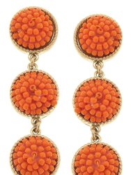 Ariel Beaded Linked Circle Drop Earrings In Orange - Orange