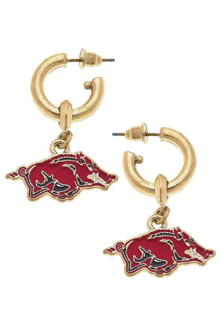 Arkansas Razorbacks Enamel Drop Hoop Earrings - Cardinal