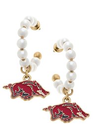 Arkansas Razorbacks Pearl Hoop Enamel Drop Earrings - Cardinal