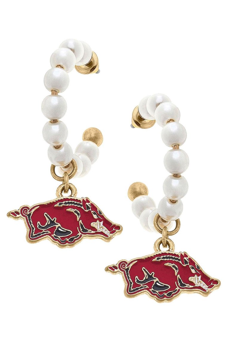 Arkansas Razorbacks Pearl Hoop Enamel Drop Earrings - Cardinal