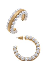 Ashlynn Pearl-Studded Hoop Earrings - Ivory