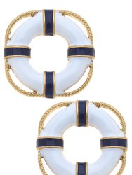 Aster Enamel Life Preserver Stud Earrings - Worn Gold Multi