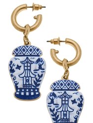 Aubree Enamel Pagoda Ginger Jar Earrings - Blue & White