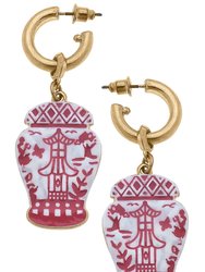 Aubree Enamel Pagoda Ginger Jar Earrings - Pink & white