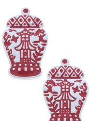 Aubree Enamel Pagoda Ginger Jar Stud Earrings In Pink & White - Pink & White