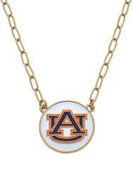 Auburn Tigers Enamel Disc Pendant Necklace - White