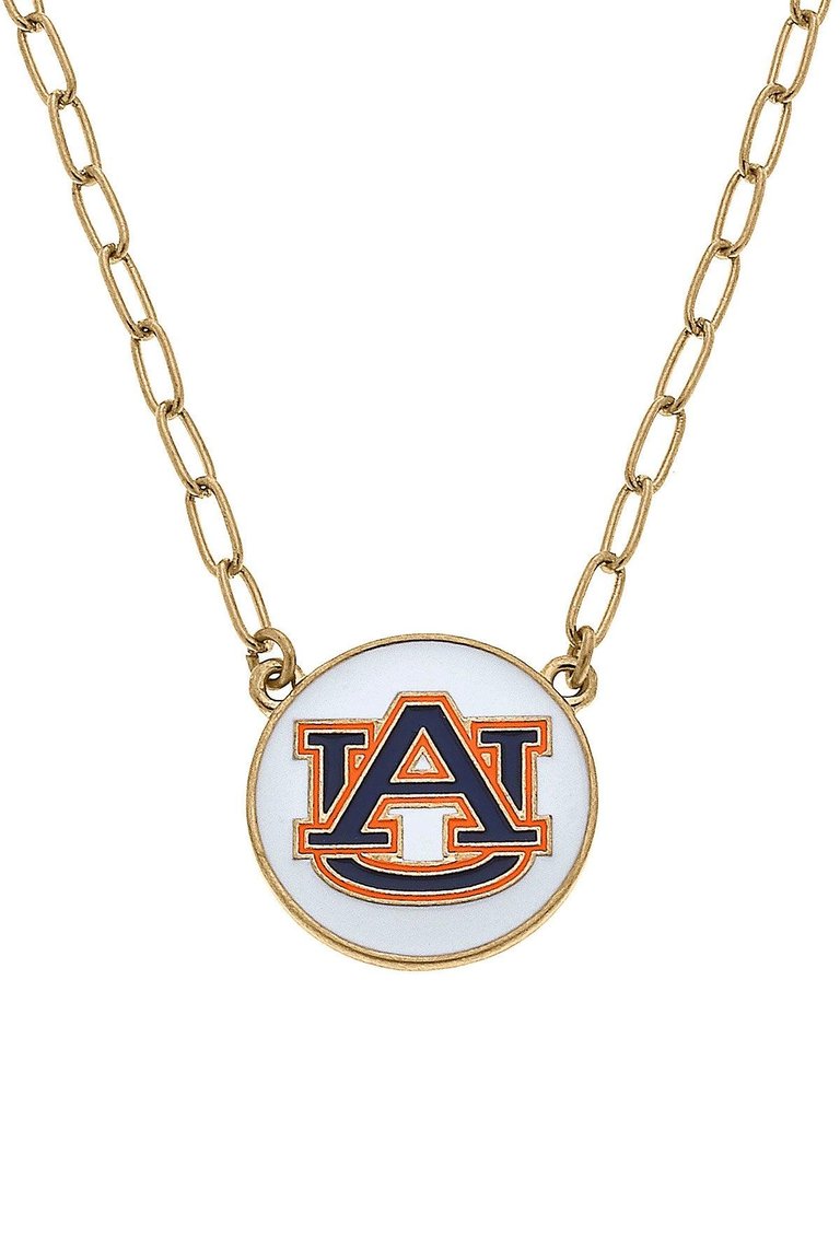 Auburn Tigers Enamel Disc Pendant Necklace - White