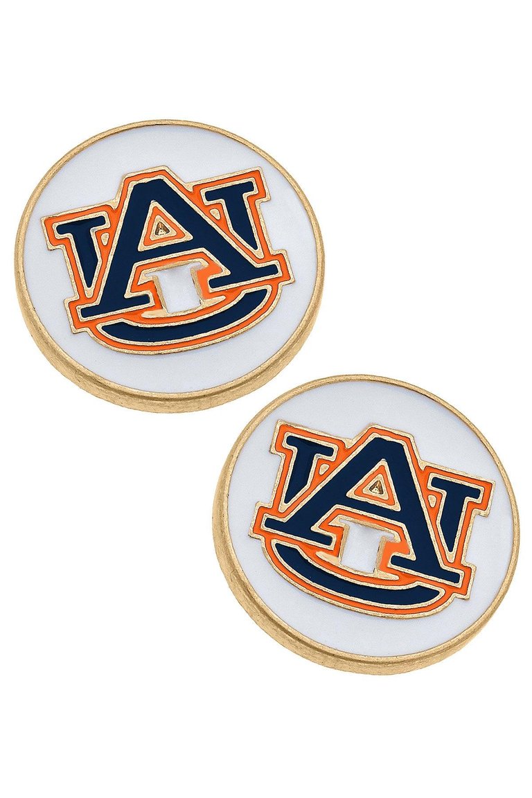 Auburn Tigers Enamel Disc Stud Earrings - White