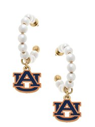 Auburn Tigers Pearl Hoop Enamel Drop Earrings - Navy & Burnt Orange