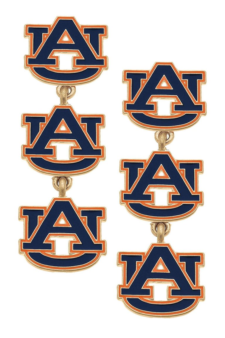 Auburn Tigers Triple Drop Enamel Earrings - Navy & Burnt Orange