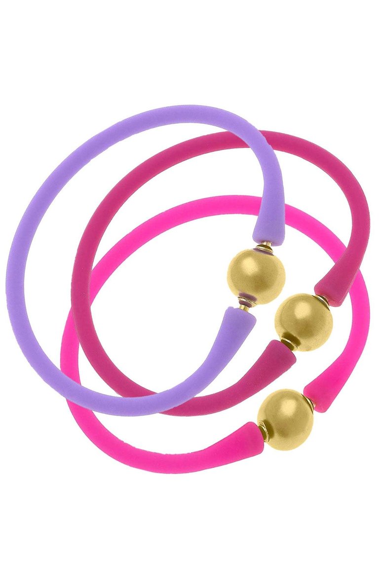 Bali 24K Gold Bracelet Azalea Stack - Magenta/Lavender/Neon Pink