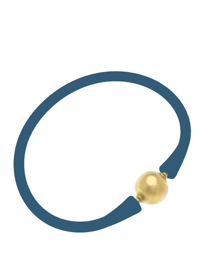 Canvas Style Bali 24K Gold Plated Ball Bead Silicone Bracelet In Midnight Blue product