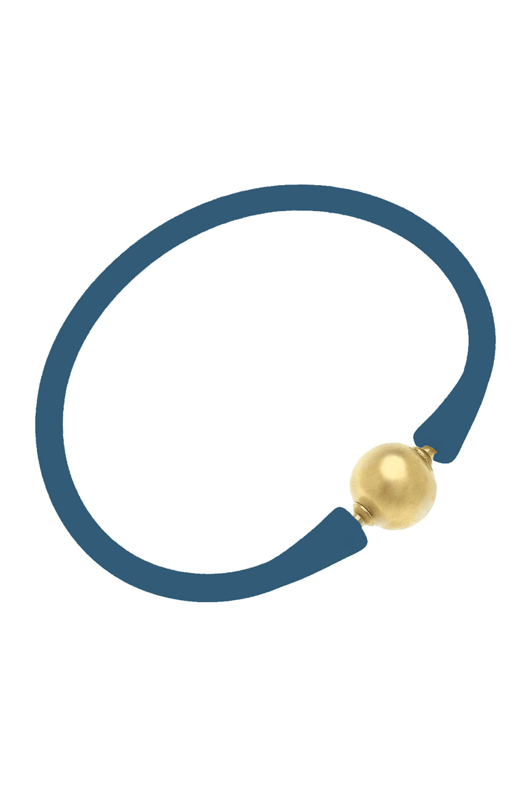 Bali 24K Gold Plated Ball Bead Silicone Bracelet In Midnight Blue - Midnight Blue