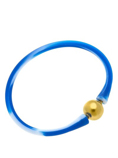 Canvas Style Bali 24K Gold Plated Ball Bead Silicone Bracelet In Tie-Dye Blue product