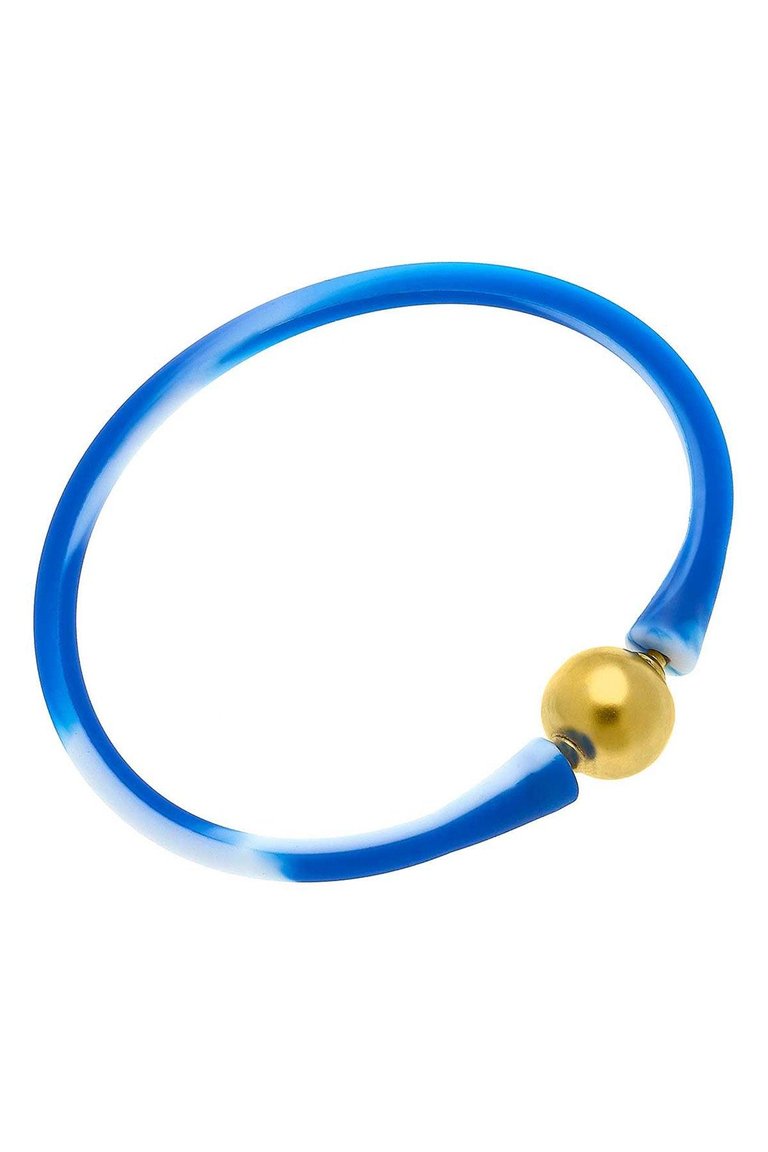 Bali 24K Gold Plated Ball Bead Silicone Bracelet In Tie-Dye Blue - Tie-Dye Blue