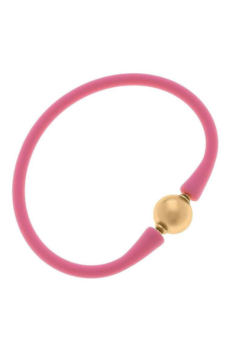 Bali 24K Gold Plated Ball Bead Silicone Children's Bracelet In Bubble Gum - Bubble Gum