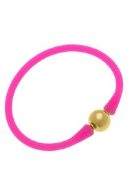 Bali 24K Gold Plated Ball Bead Silicone Children's Bracelet In Fuchsia - Fuchsia