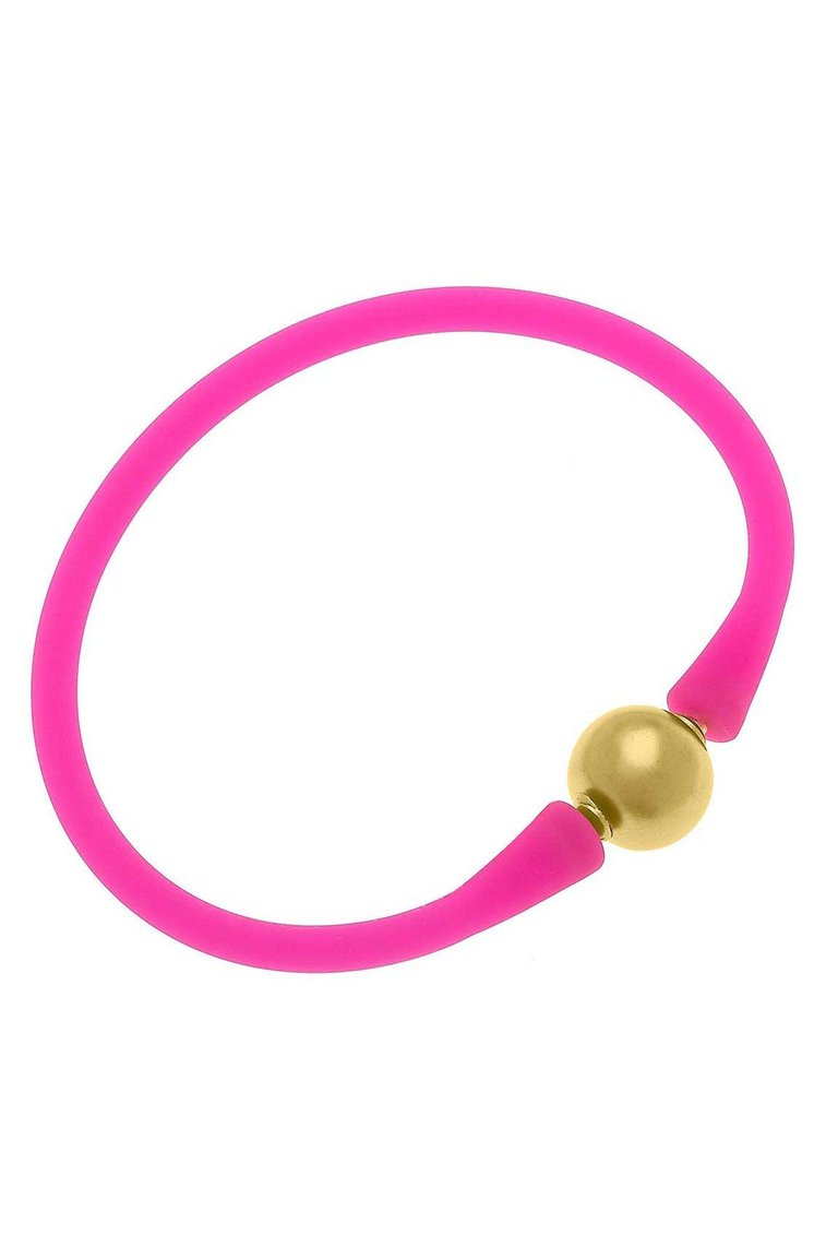 Bali 24K Gold Plated Ball Bead Silicone Children's Bracelet In Fuchsia - Fuchsia