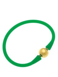 Bali 24K Gold Plated Ball Bead Silicone Children's Bracelet In Green - Green