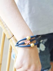 Bali 24K Gold Plated Ball Bead Silicone Children's Bracelet In Navy