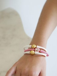 Bali 24K Gold Plated Ball Bead Silicone Children's Bracelet In White