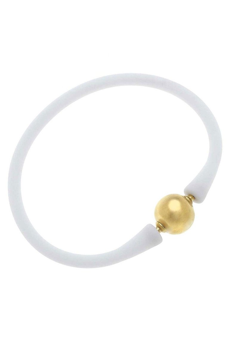 Bali 24K Gold Plated Ball Bead Silicone Children's Bracelet In White - White