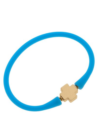 Canvas Style Bali 24K Gold Plated Cross Bead Silicone Bracelet In Aqua product