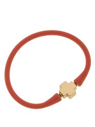 Bali 24K Gold Plated Cross Bead Silicone Bracelet In Coral - Coral