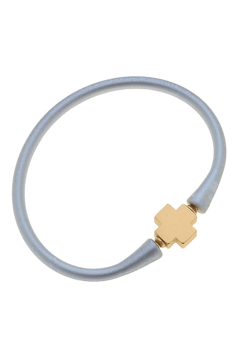 Bali 24K Gold Plated Cross Bead Silicone Bracelet In Metallic Silver - Metallic Silver