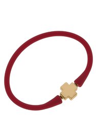 Bali 24K Gold Plated Cross Bead Silicone Bracelet In Red - Red