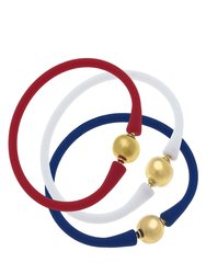 Bali 24K Gold Silicone Bracelet (Stack of 3) -  Red, White & Royal Blue - Red/White/Royal Blue
