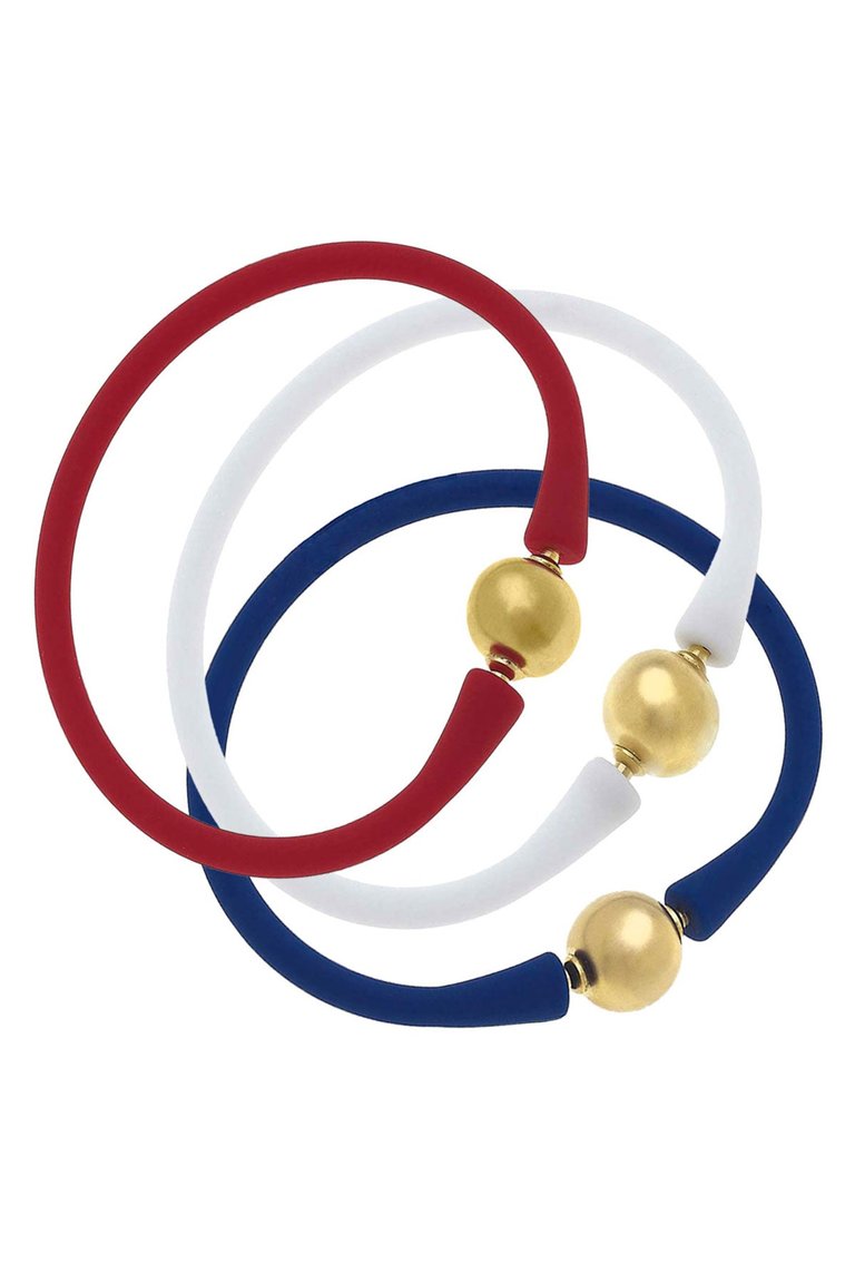 Bali 24K Gold Silicone Bracelet (Stack of 3) -  Red, White & Royal Blue - Red/White/Royal Blue