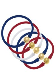 Bali 24K Gold Silicone Bracelet Stack Of 5 - Red, White & Royal Blue - Red/White/Royal Blue