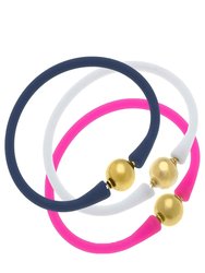 Bali 24K Gold Silicone Bracelet - Fuchsia, White & Navy