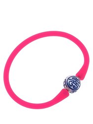 Bali Chinoiserie Bead Silicone Bracelet - Neon Pink