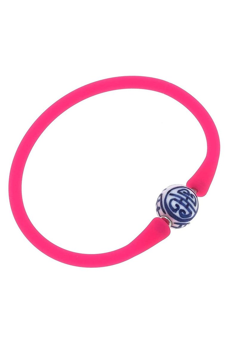 Bali Chinoiserie Bead Silicone Bracelet - Neon Pink