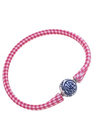 Bali Chinoiserie Bead Silicone Bracelet - Pink Gingham
