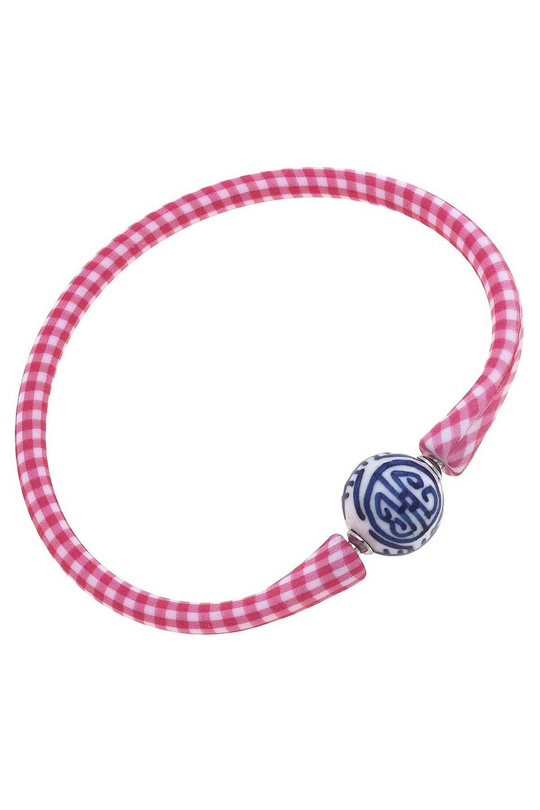 Bali Chinoiserie Bead Silicone Bracelet - Pink Gingham
