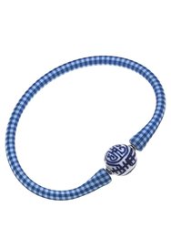 Bali Chinoiserie Bead Silicone Bracelet - Blue Gingham