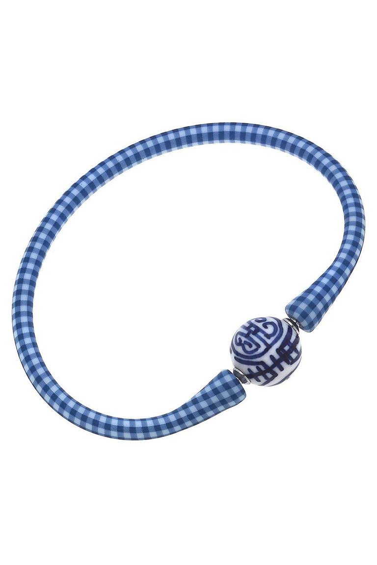 Bali Chinoiserie Bead Silicone Bracelet - Blue Gingham