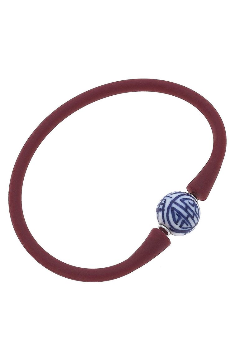 Bali Chinoiserie Bead Silicone Bracelet - Burgundy