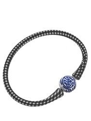 Bali Chinoiserie Bead Silicone Bracelet - Black Gingham